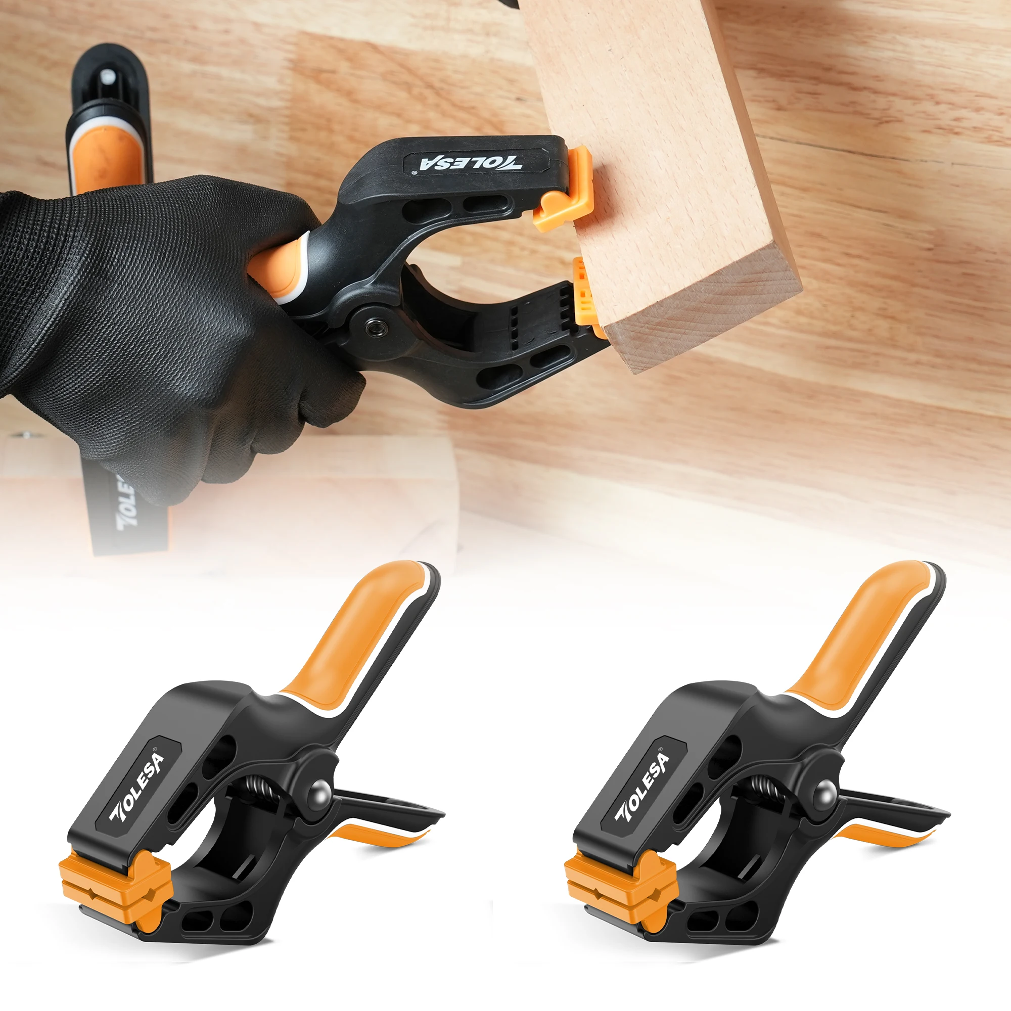 TOLESA 10 Inch Spring Clamps for Woodworking 2PCS Large Wood Clamps Plastic Nylon Adjustable Clamps for Carpentry Wood Gluing