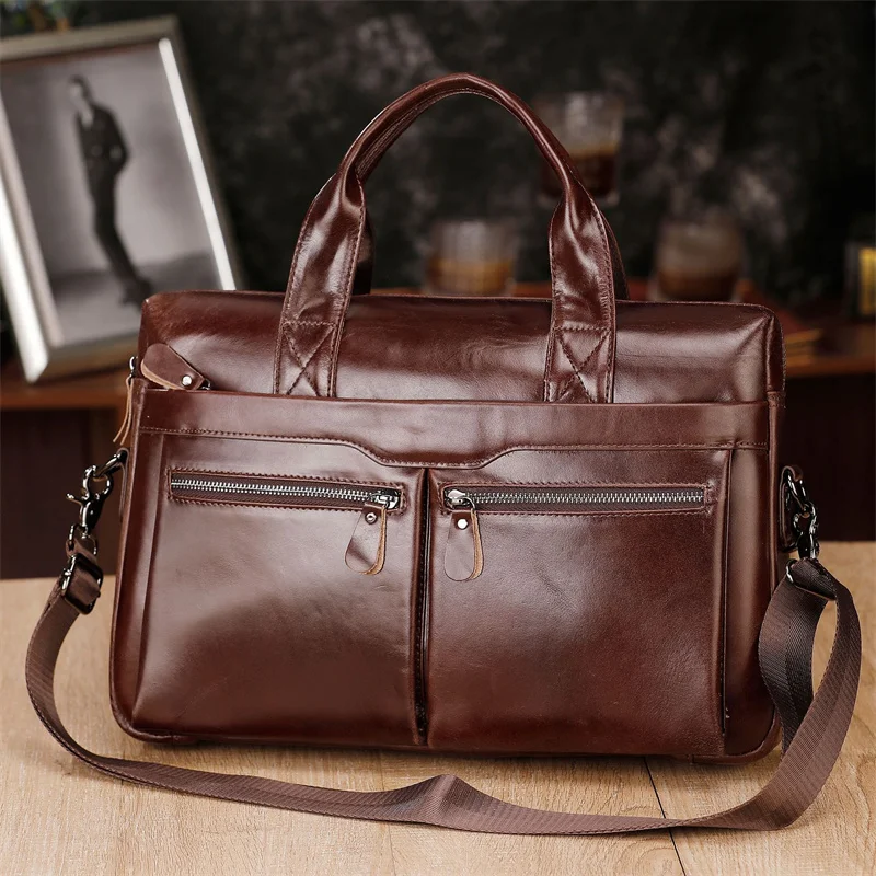 Borsa per laptop in vera pelle da lavoro grande per uomo Valigetta grande in vera pelle Borsa a tracolla o a tracolla da uomo multifunzionale