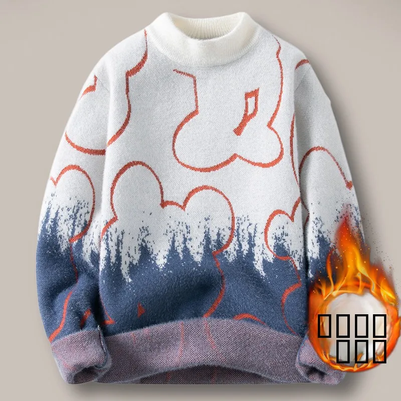 

Утепленный шерстяной вязаный свитер для мужчин с высоким воротником, повседневная одежда для подростков и студентов, модный осенне-зимний свитер из шерсти и норки