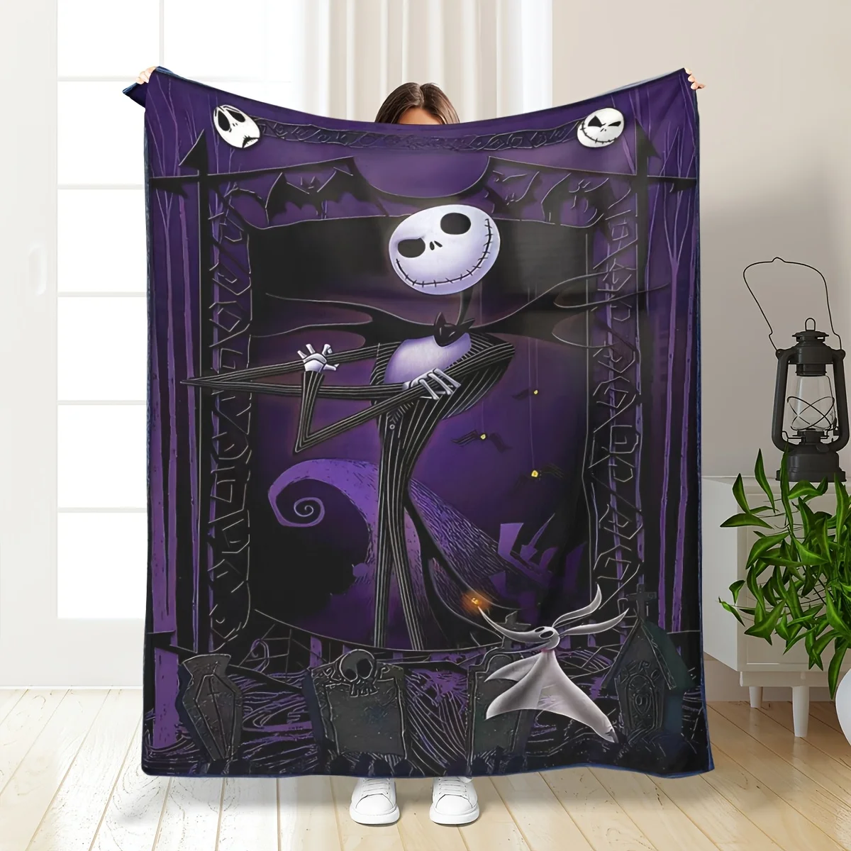 1 manta inspirada en Disney Nightmare Before Christmas, estampado 2D de franela suave, ideal para decoración acogedora del hogar y camping, para todas las estaciones