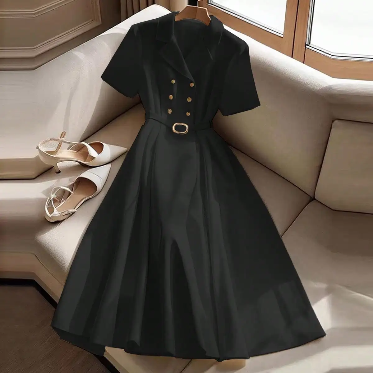 Women's elegant midi dress, for commuting to work, leisure, and vacation