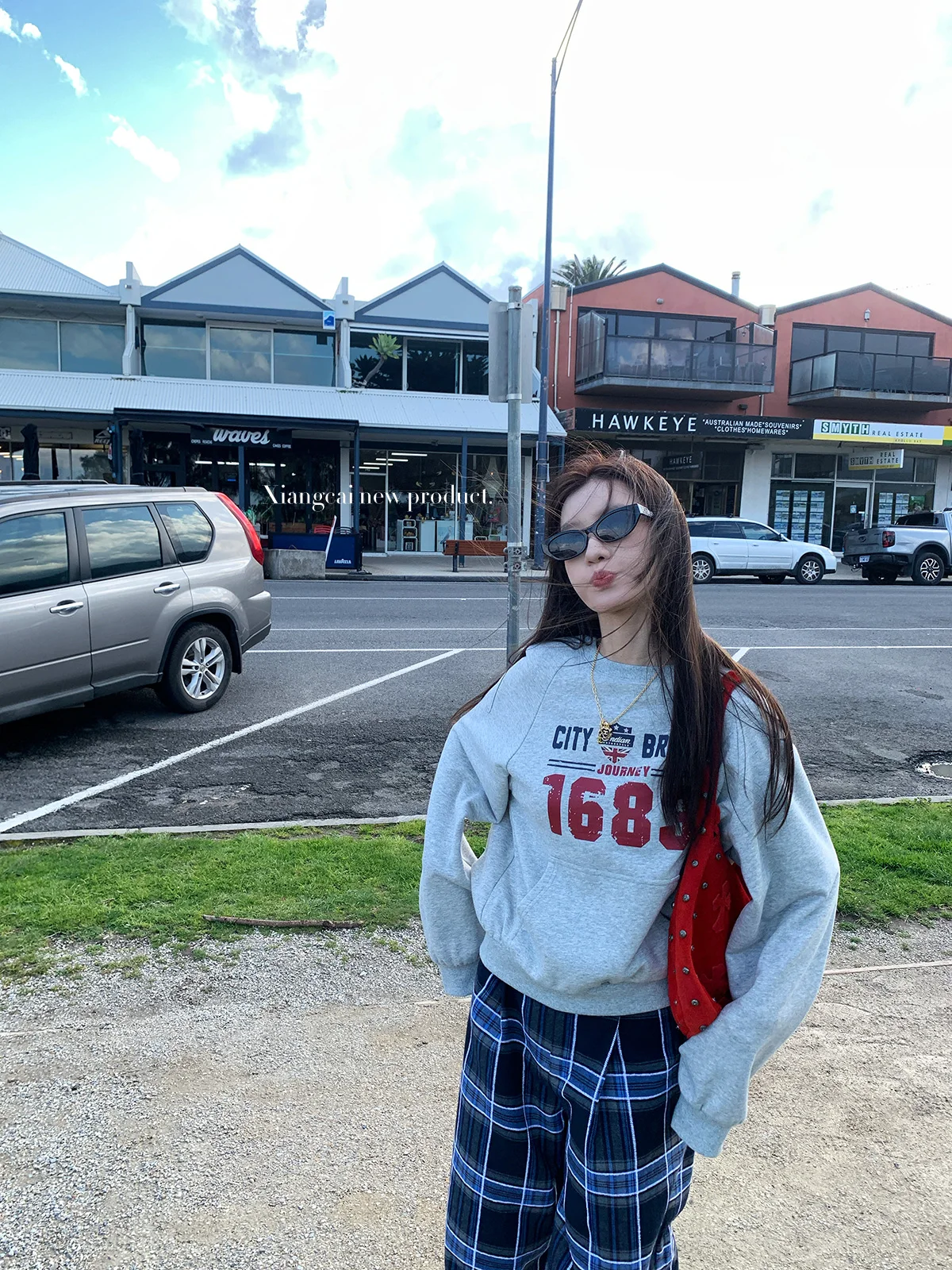 

Loose Fit round Ne Hoodie Women's ey Print Sweatirt Comfortable Cotton Crew Ne Pullover Autumn Winter New Sle