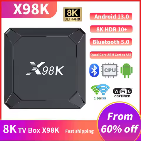 X98K TV Box Android 13 RK3528 Media Player Quad Core 8K Video 4K@60fps H.265 Wifi6 X98 Set Top Box Android 13.0 Smart TV Box