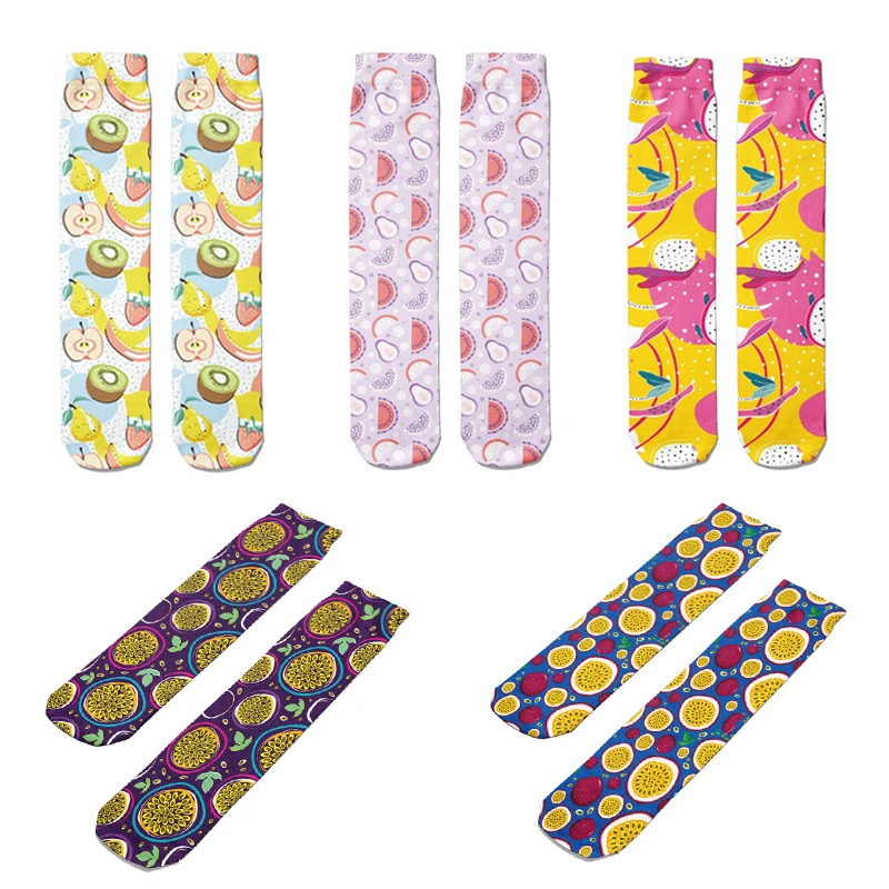 

Fresh Fruit Printed Thigh High Socks for Unisex Fashion Creativity Long Socks Funny Harajuku Compression Cotton Socks for Female