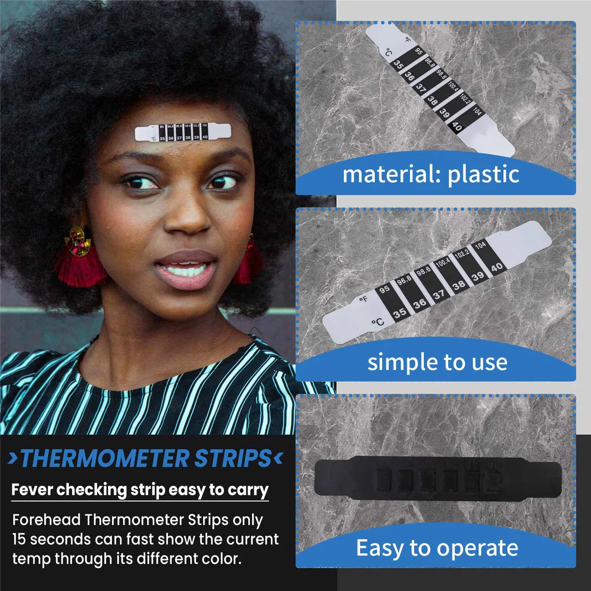 정성적 인 30 Pcs 이마 온도계 스트립 접착 온도계 스트립 재사용 가능한 온도계 스티커 변색 스티커