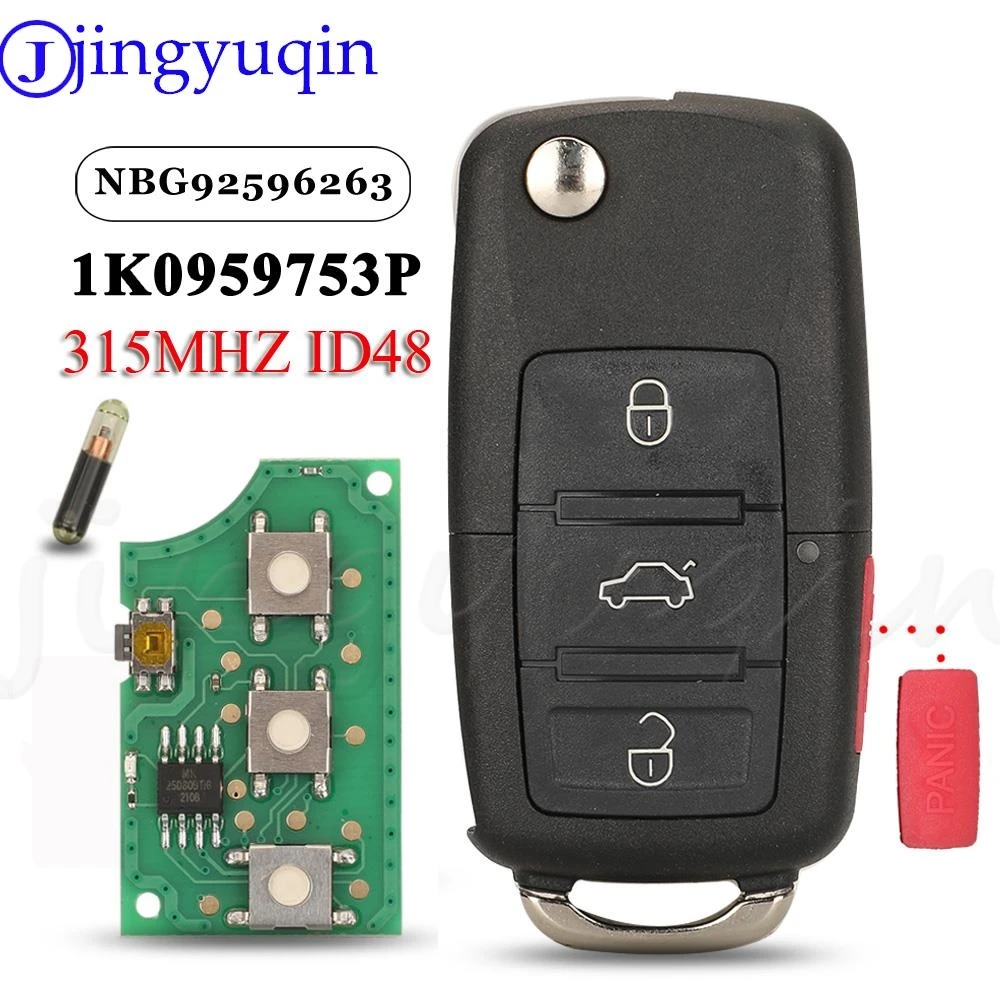 Jingyuqin 1 k0959753p inteligentny pilot z kluczykiem samochodowym 315Mhz ID48 dla VW Rabbit Jetta CC Golf Eos GTI R32 NBG92596263 1 k0 959 753 P