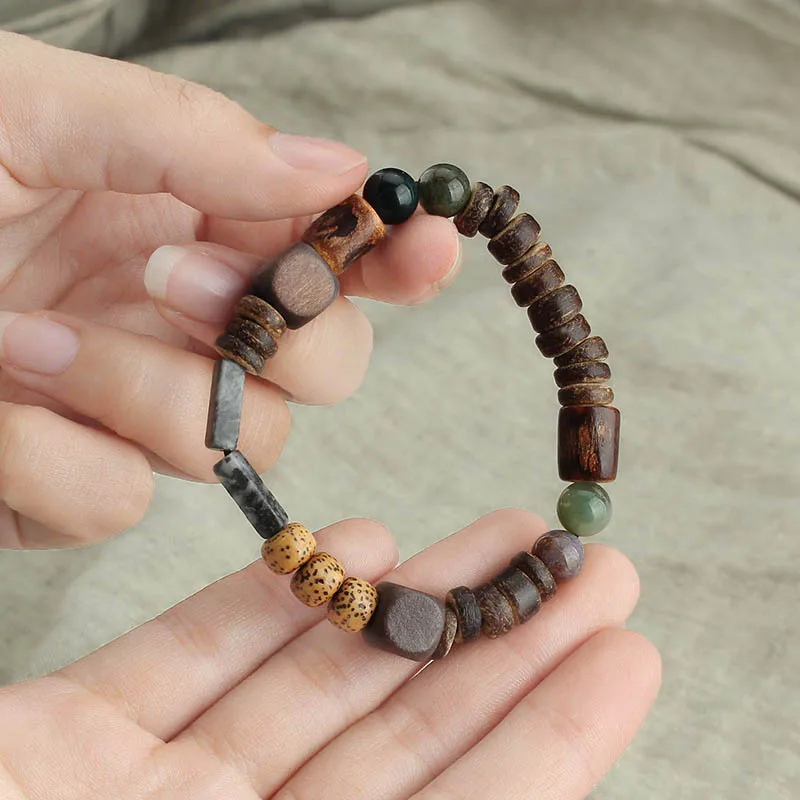 Cylindrical Wood Beads With Natural Stone Bracelet Bangles for Men Women Yoga Healing Balance Jewelry Accessories Jewelry Homme