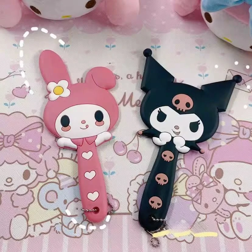 Sanrio-desenho animado espelho de maquiagem para meninas, anime espelho, espelho de toque, punho de silicone, portátil, bonito, Kuromi, minha melodia, estudante, novo