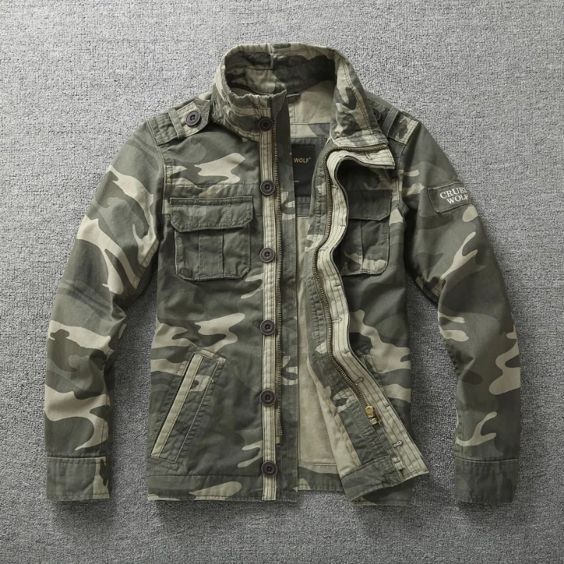 2024 Spring and Autumn Casual Fashion Loose Men\'s Cargo Jackets Camouflage Wear-resistant Coat Men\'s Military Tactical Jacket