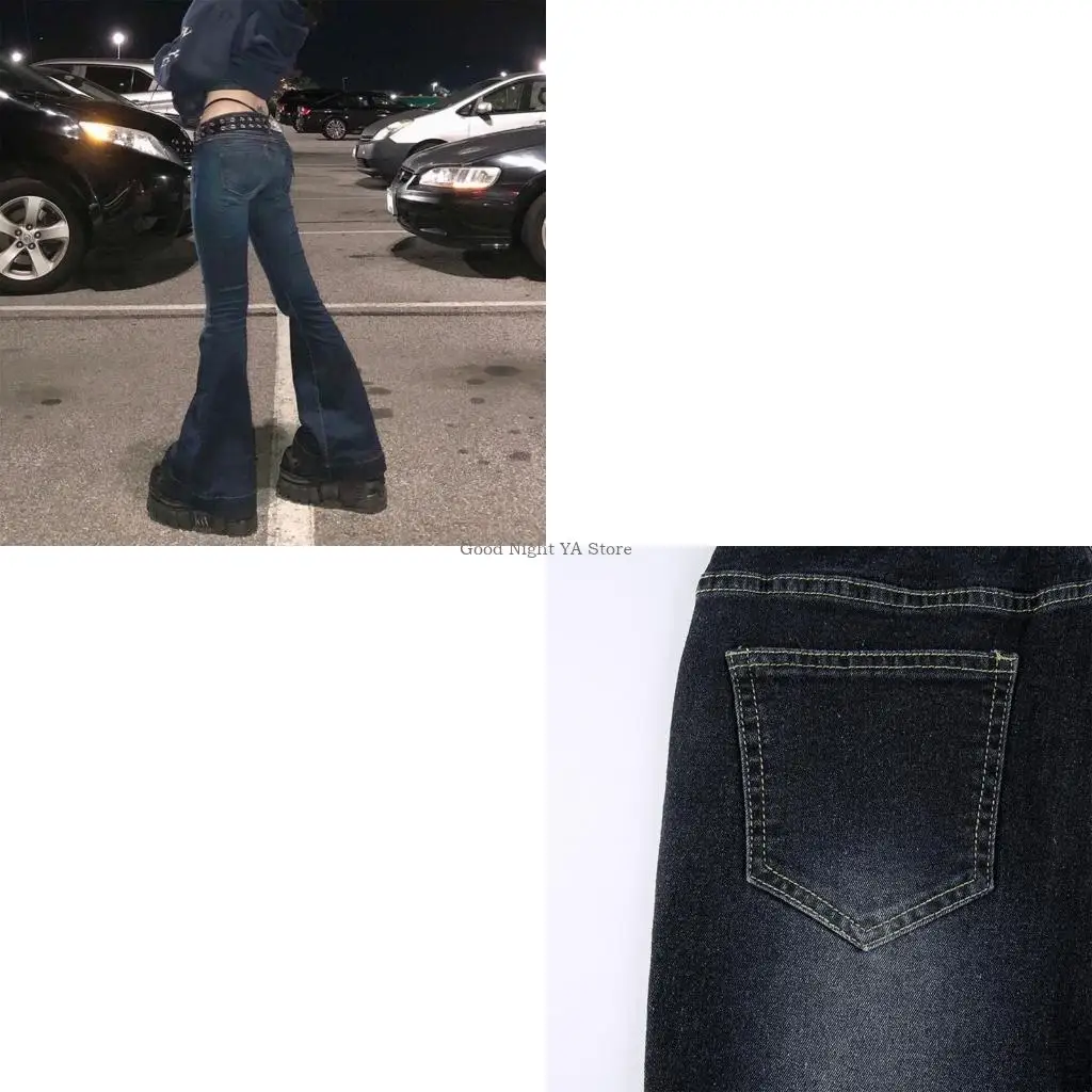 Jeans dimagranti con fondo a campana Jeans a zampa da donna Pantaloni vintage a bassa Pantaloni in estetici Pantaloni