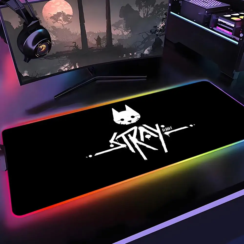 

S-Stray Cat Mouse Pad Gamer Rgb Desk Mat Back Light Led Mousepad Setup Gaming Accessories Deskmat Big Mousepepad Backlight