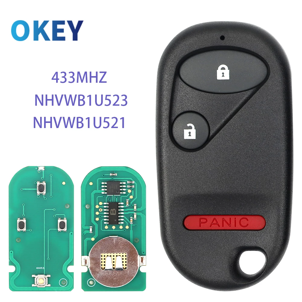 Okey Remote Car Key 2+1 Button 433MHZ For Honda Civic 2001 -2005 NHVWB1U523 Keyless Entry NHVWB1U521