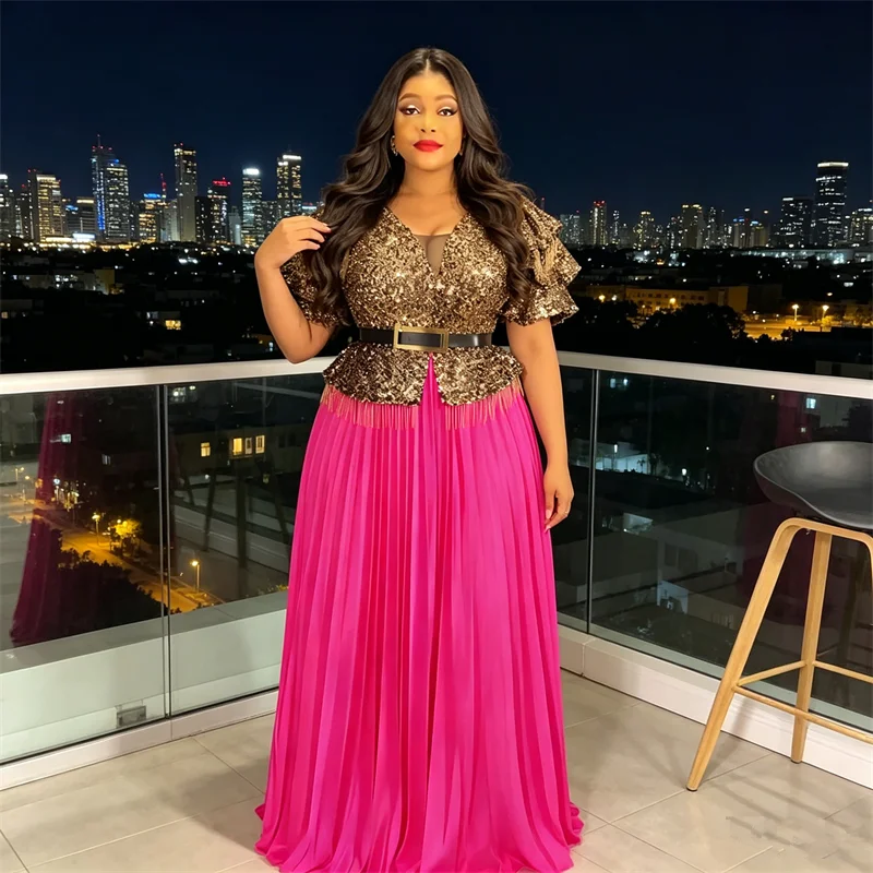 

Elegant African Evening Dresses for Women Sequin Party Dress Plus Size Kaftan Turkey Caftan Wedding Gown Ankara Dashiki Vestidos