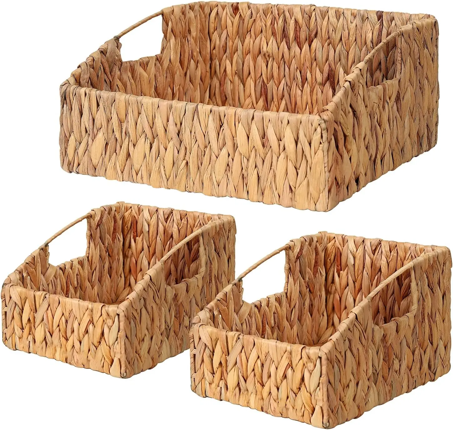 

Handwoven Wicker Storage Baskets with Built-in Handles, Set of 3 for Shelves, Bedroom, Bathroom, Laundry or Kitchen