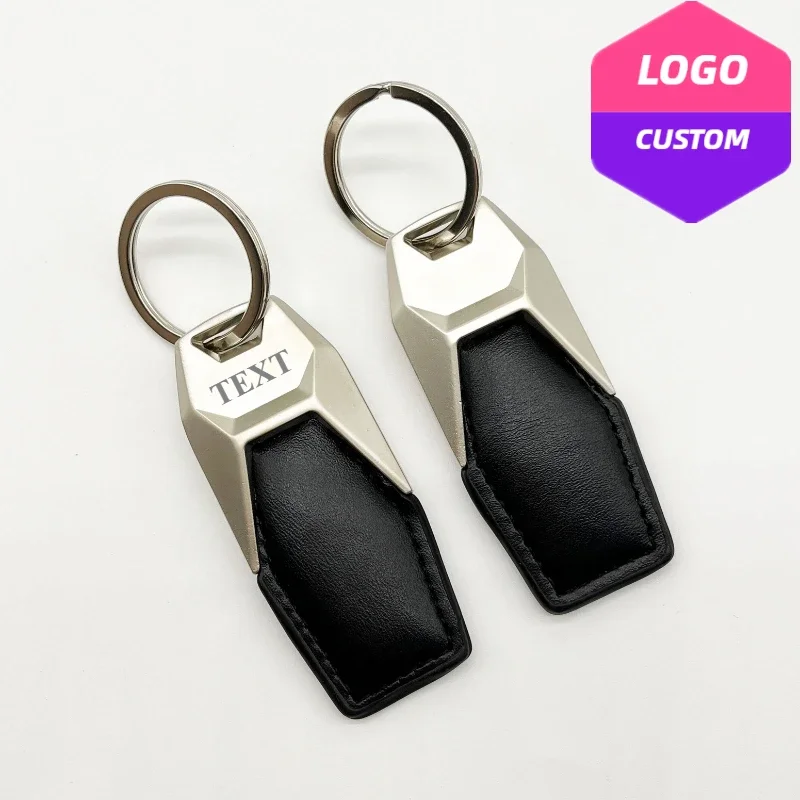 Laser Engrave Vintage Keyring for Men Women Customized Metal Leather Car LOGO Keychain Personalize Company Name Key Chain Ring