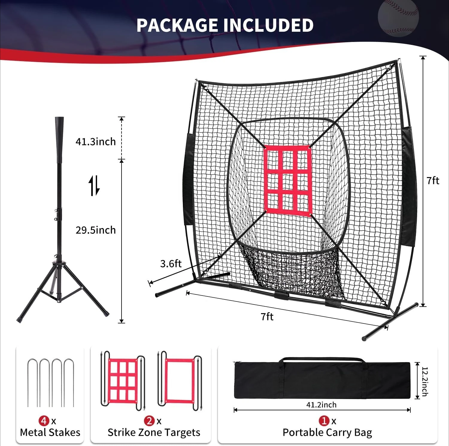

7x7 ft Baseball & Softball Practice Net with Bow Frame for Batting, Hitting, Pitching, Portable Backstop Training Equipment·New