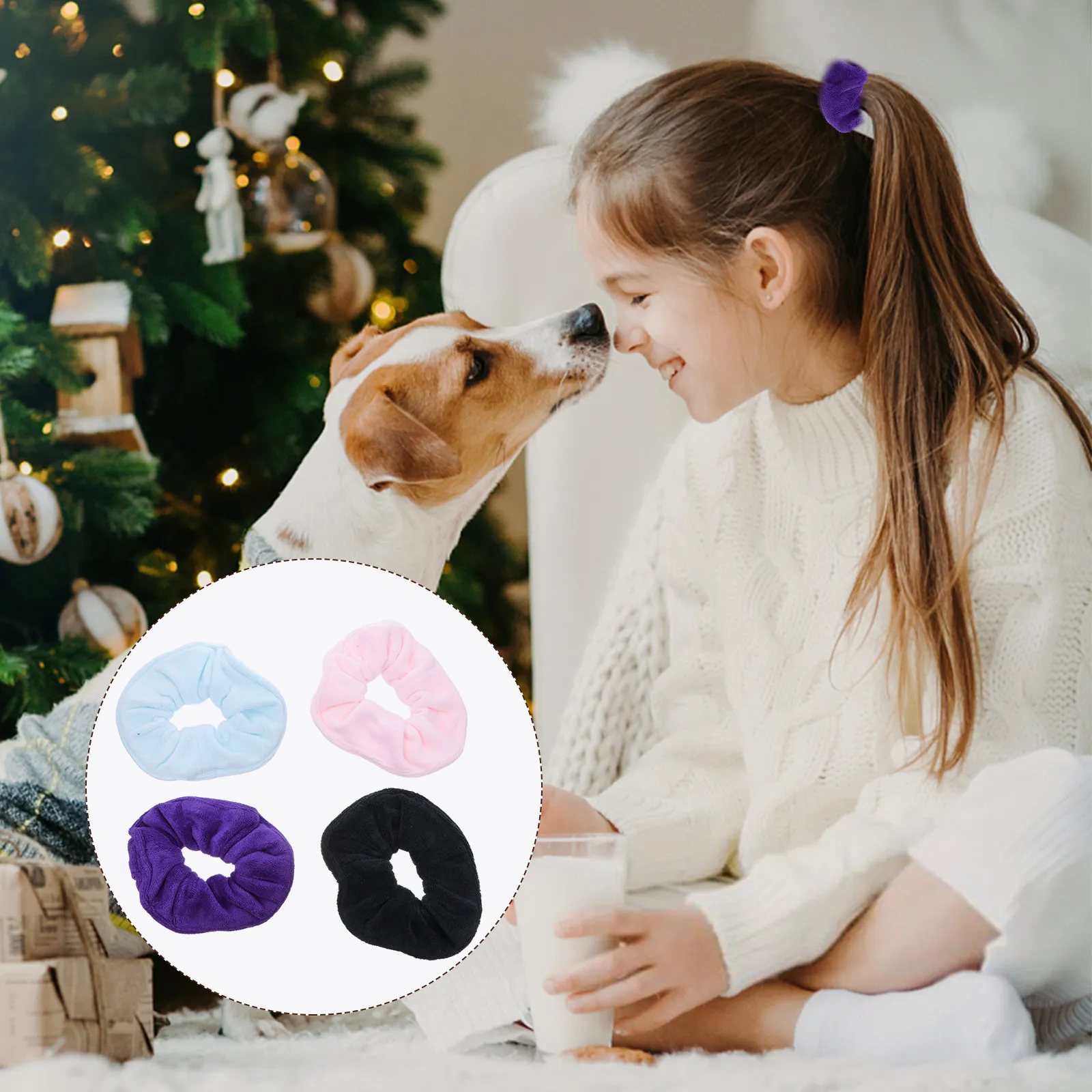 

4Pcs Women Girls Microfiber Hair Scrunchies Elastic Ties Comfortable No Marks Makeup Helper Drying Ponytail Hair Scrunchies