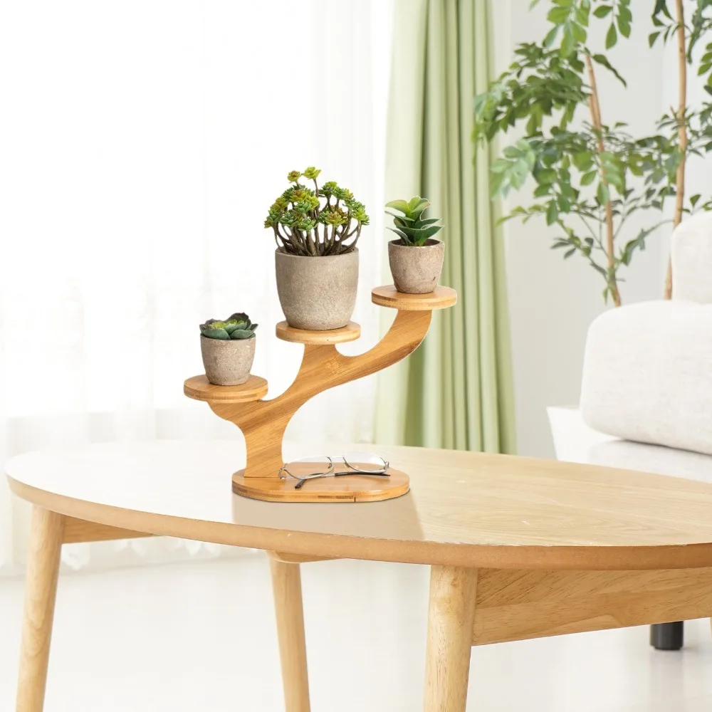 8.66x7.68in Desktop Plant Stand Tree‑shaped Frame 3‑tier Design Tiered Table Shelf Stable Base Tabletop Placement