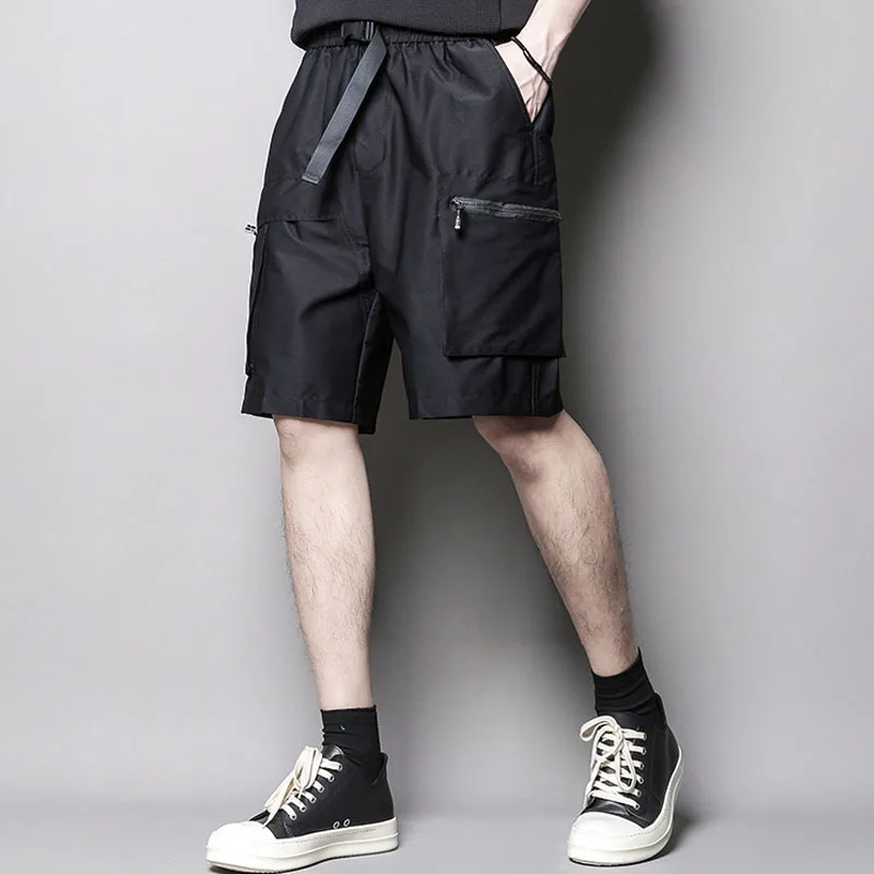 Men's Solid Color Casual Shorts Summer Fashion Snap Ribbon Zipper Military Green Casual Multi Pocket Pants Overalls