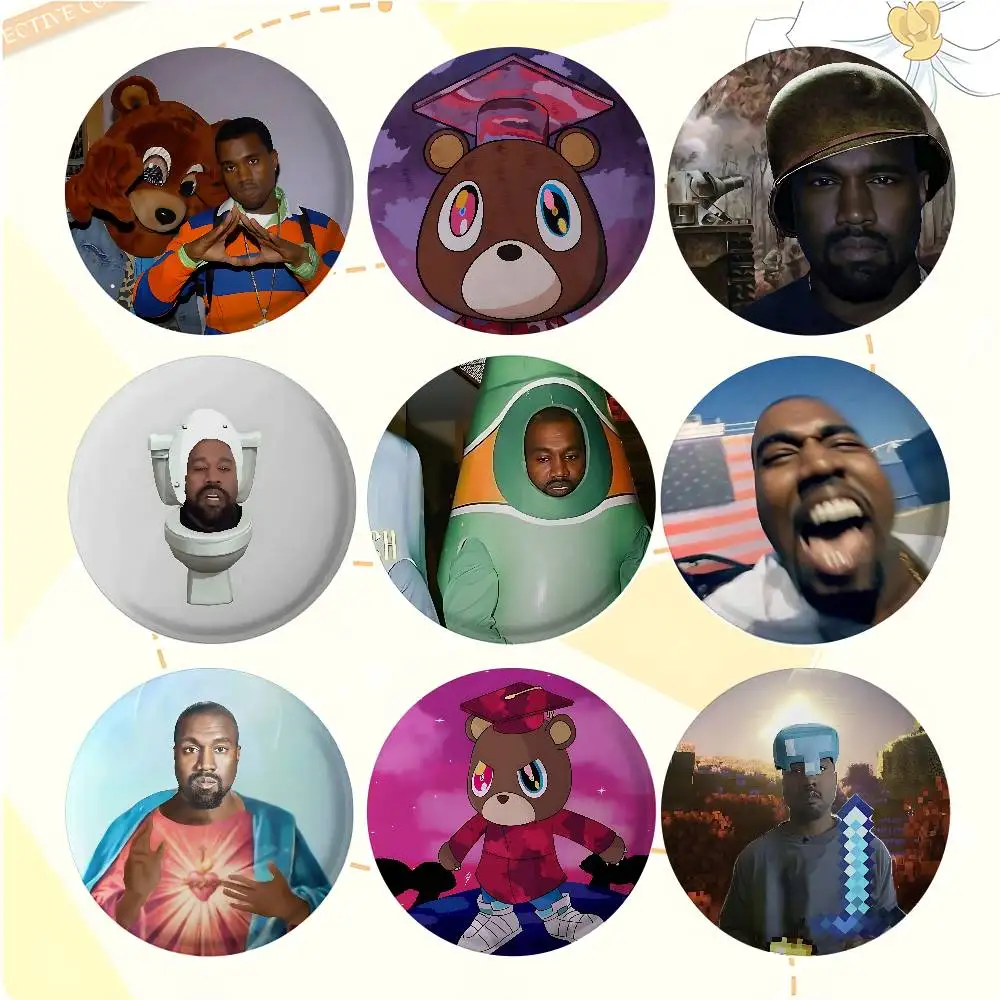 Singer K-Kanye Cool West Badges Badges Cartoon Round Brooches On Backpack Jacket Acrylic Button Pins Collection Gifts
