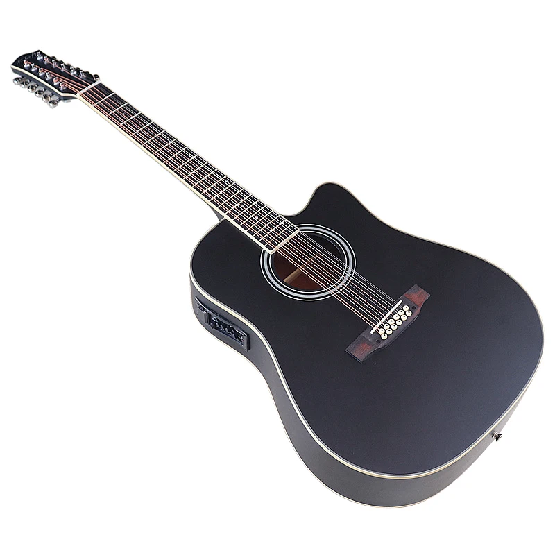 Black 41 Inch Electric Acoustic Guitar 12 String Basswood Body Electric Folk Guitar Good Handicraft