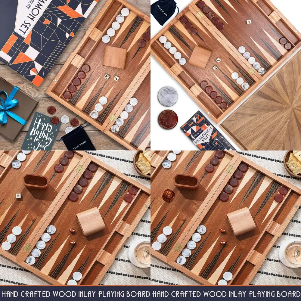 

Elegant 17 Wooden Inlaid Backgammon Set for Adults with Unique Checkers and Dice - Travel Size Tavla Game for 2