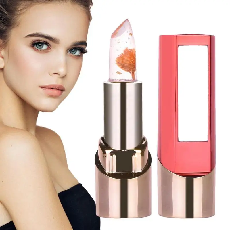 Crystal Clear Flower Jelly Lip Balm Nourishing Temperature Color Change Lip Balm Gold Foil Flower Jelly Color Changing Lipstick