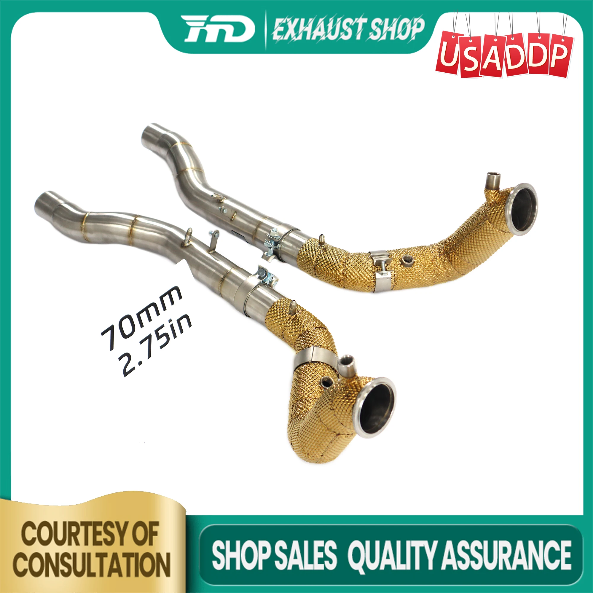 

HMD Downpipe for Ferrari Roma Stainless steel Exhaust system Non-destructive installation with/without cat gold Heat shield
