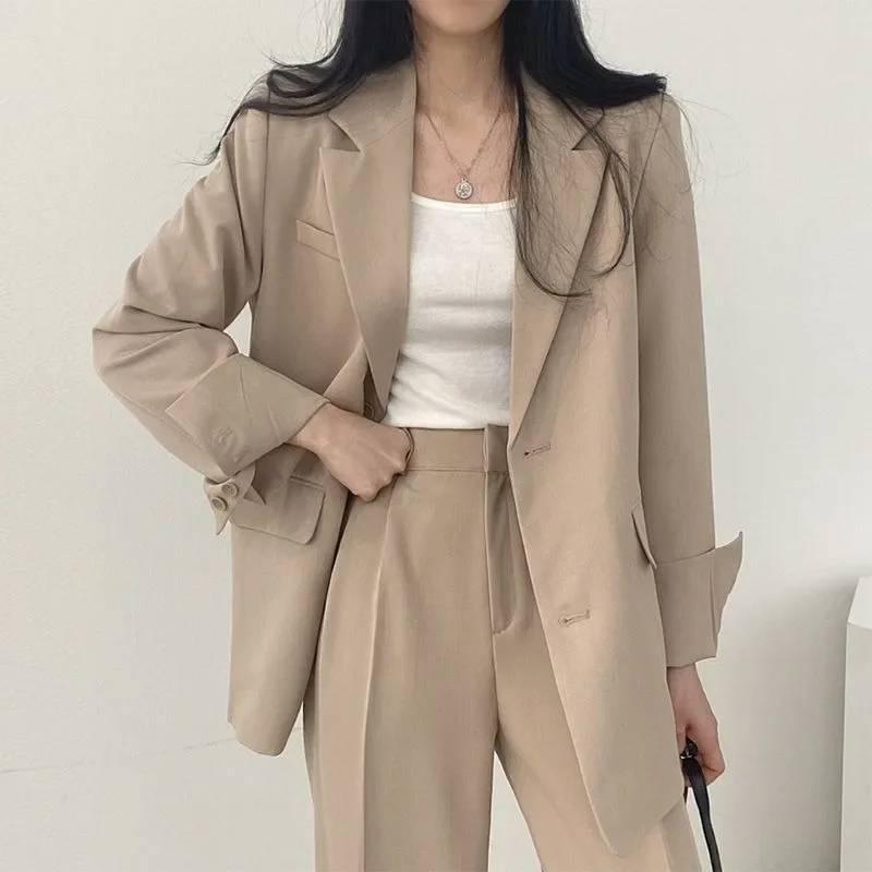 Insozkdg 2024 Autumn New Elegant Suits Commuter Blazer Suit High Waist Wide Leg Trousers Two Piece Sets Utfits Women Office Lady