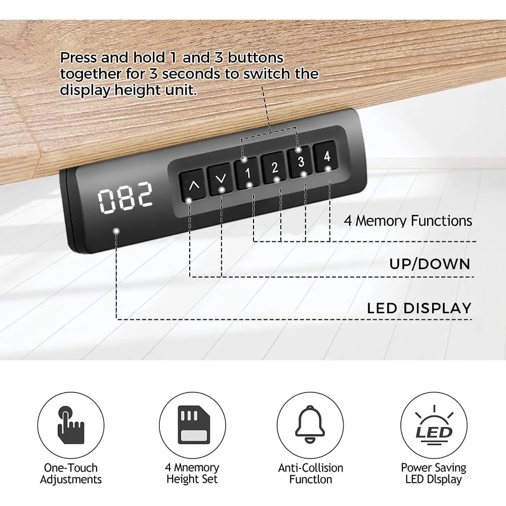 مكتب قائم كهربائي بارتفاع قابل للتعديل مع عجلات، مكتب 63 × 24، محطة شحن، منفذي USB، 3 منافذ، مشغل عمل مريح #6