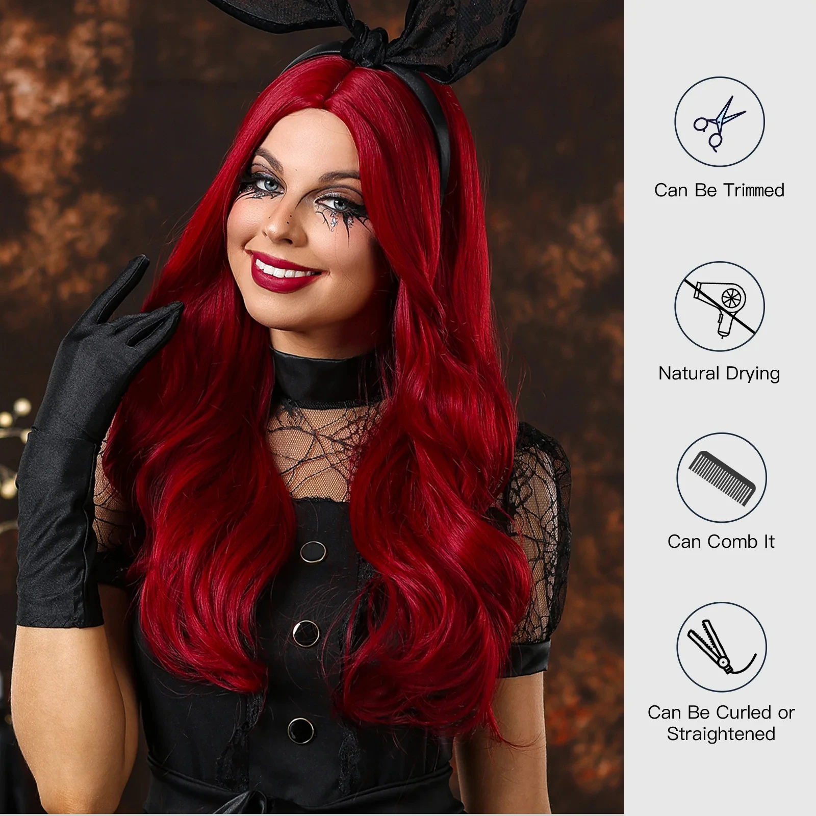 Red Large Wavy Synthetic Wig - Halloween Party Cosplay Mera Costume Wig - Daily High-Temperature Synthetic Hair Cap