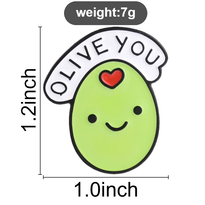 Olive You Love Confession Enamel Pin, Sweet Pun Brooch with Heart Motif for Valentine Gift and Couple Outfit Charm