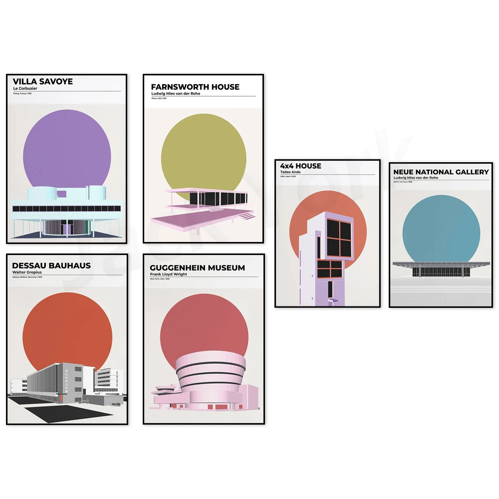 ملصق معماري | فيلا سافوي لو كوربوزييه | متحف غوجنهين | طباعة معمارية | طباعة معمارية | ديكور فني حائطي