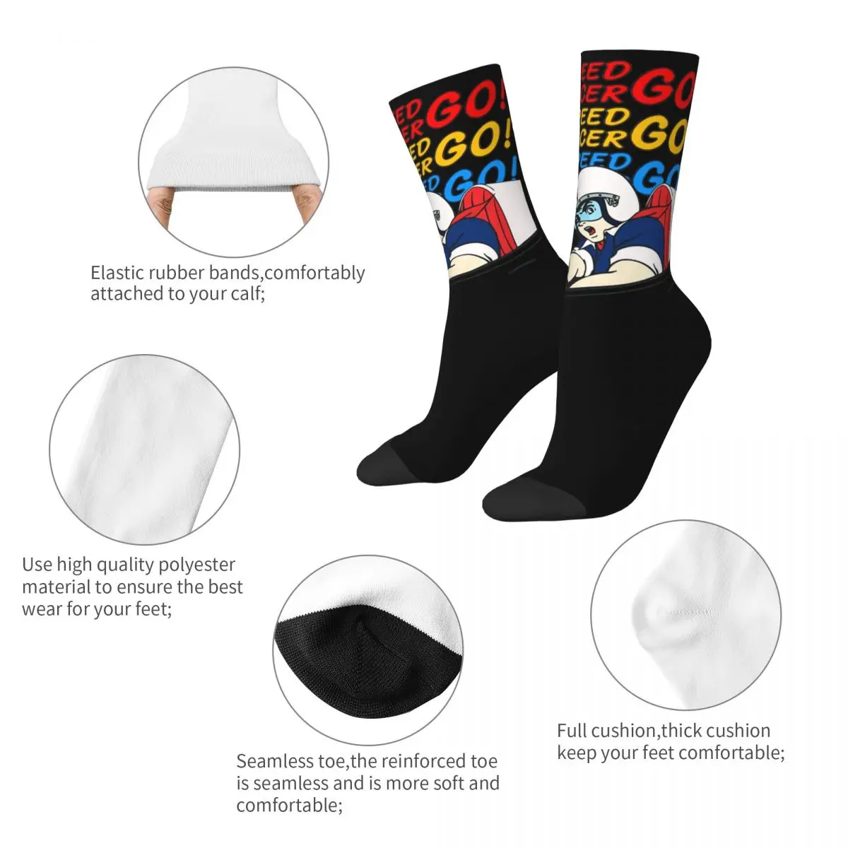 Crazy Design Go Speed Speed Racer Skateboard Socks Polyester Long Socks for Unisex Non-slip