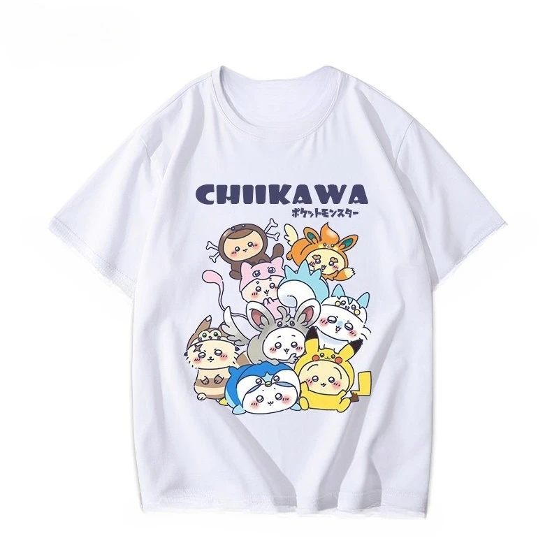 Chiikawa Tee Unisex Usagi Pattern Print Short Sleeve Kawaii Anime Fan Gift Daily Streetwear Tops for Men Women