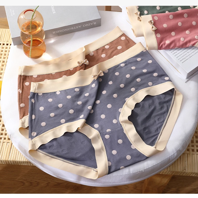 4pcs summer Women's underwear Modal polka dot print midwaist traceless women underpants hip anti-bacterial silk triangle briefs