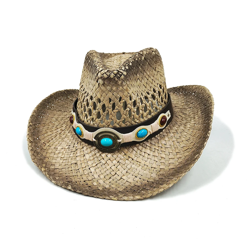 Summer Outdoor Men Women Hand-woven Western Cowboy Paper Straw Hats Wide Brim Breathable Beach Multicolor Cap 2024 New