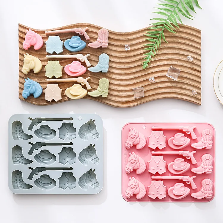 

New 15-hole 3d Western Cowboy Theme Silicone Mold Fondant Candy Chocolate Mould Epoxy Ice Cube Baking Tools Cake Decoration