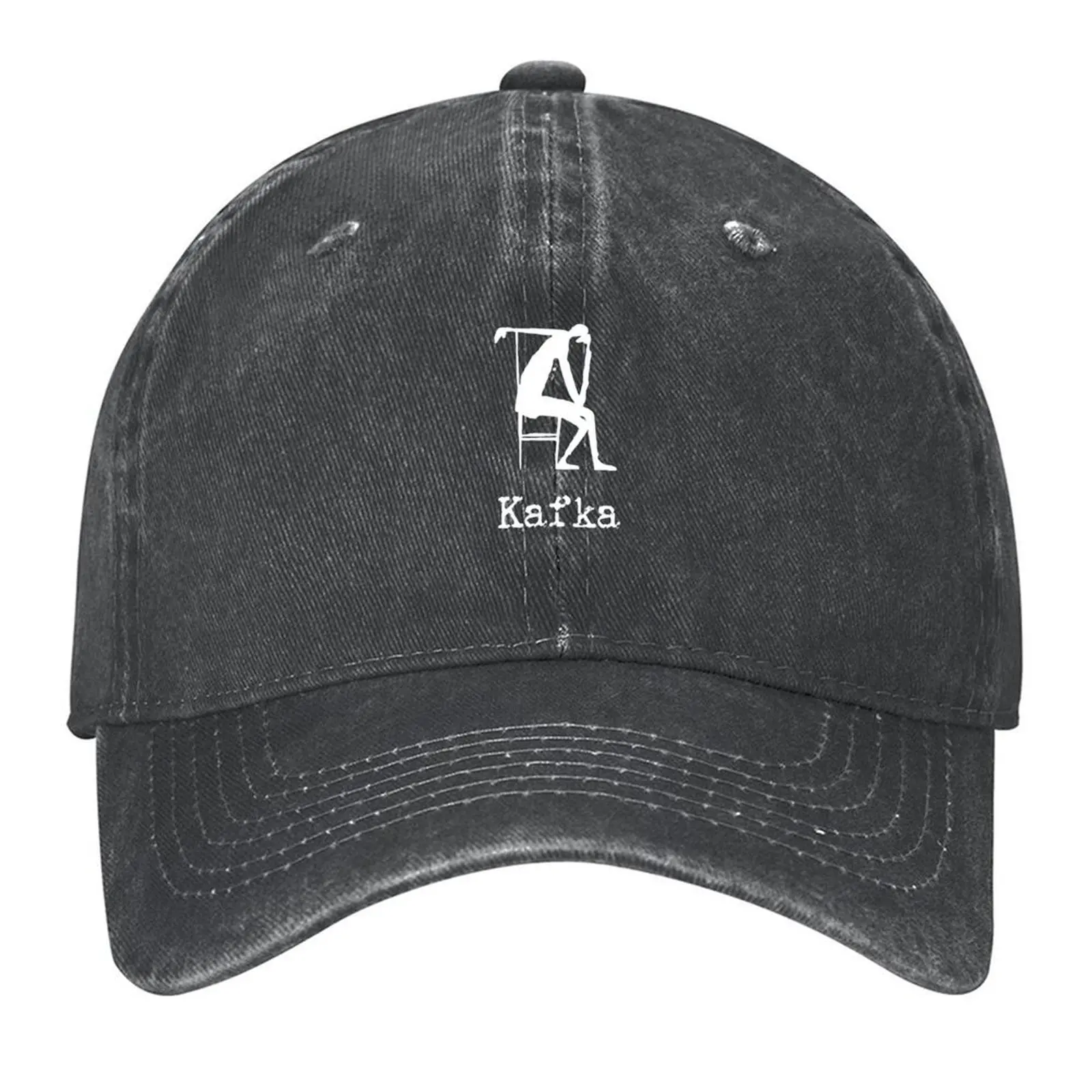 Franz Kafka: Drawing by Kafka, white on black with vintage typewriter lettering Baseball Cap Custom Cap Mens Caps Women's
