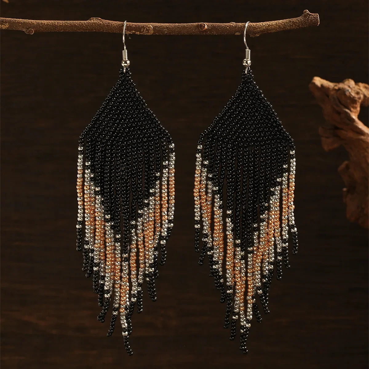 Fringed earrings  Hand woven  fashion  fish tail  Serpentine  babysbreath  alloy  Beading  female  Bohemia  Rice bead earrings