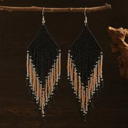 Fringed earrings  Hand woven  fashion  fish tail  Serpentine  babysbreath  alloy  Beading  female  Bohemia  Rice bead earrings