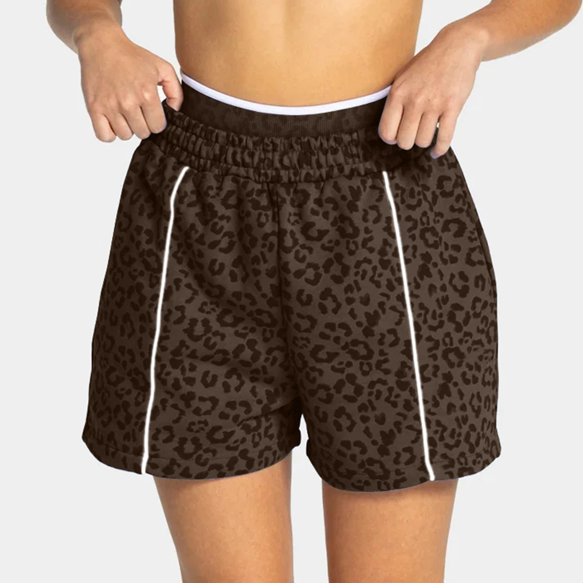 Damen-Shorts mit Leopardenmuster, dreiteilig, hochelastisch, schmal geschnitten, lässige kurze Hose, modische Streetwear, für den täglichen Gebrauch, Jogging, Sport, Workout, Bott