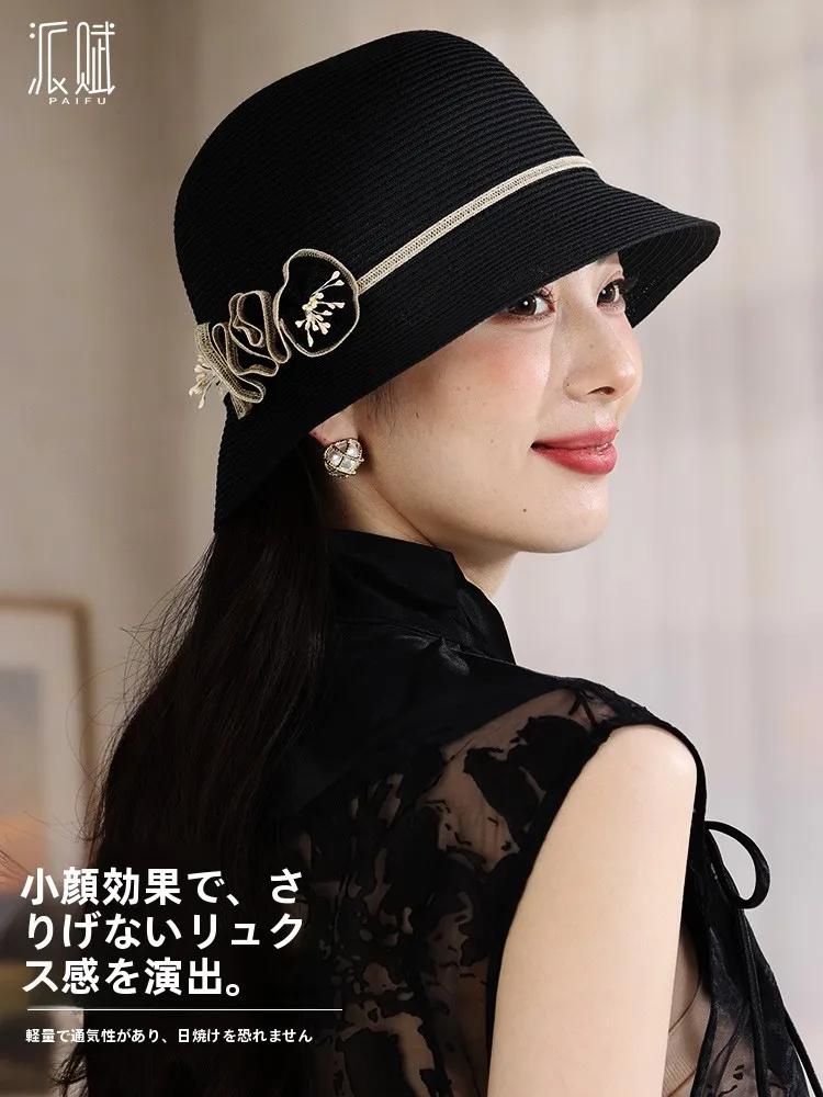 elegant-sunshade-hat-spring-summer-outdoor-beach-fashionable-all-match-polyester-fiber-women's-hat-adjustable-round-top
