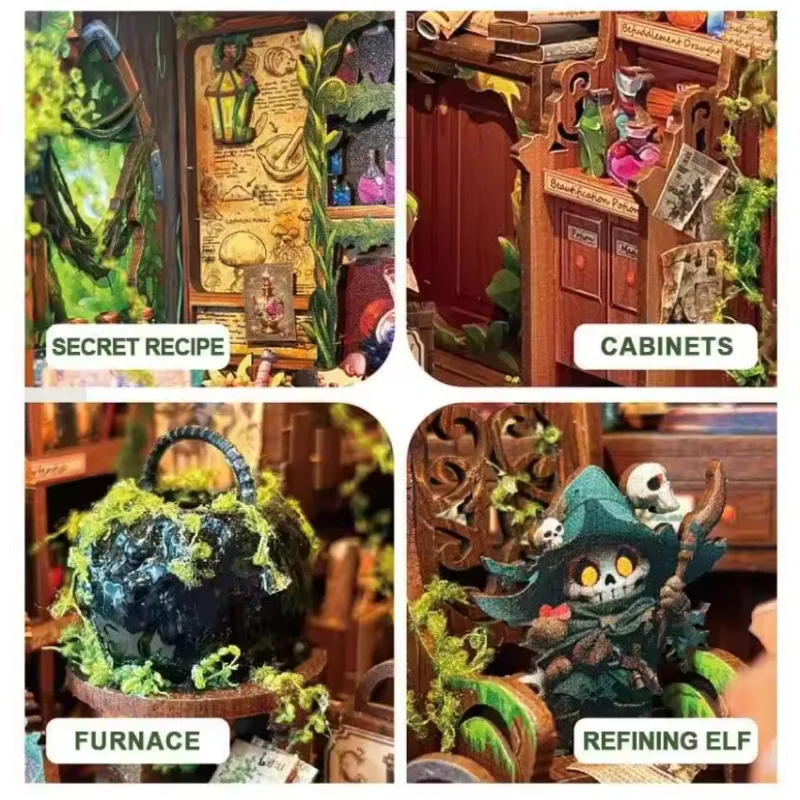 Casa em miniatura do diário da poção secreta OUZEY - Kit de modelo de madeira DIY da oficina da alquimia mística para adolescentes