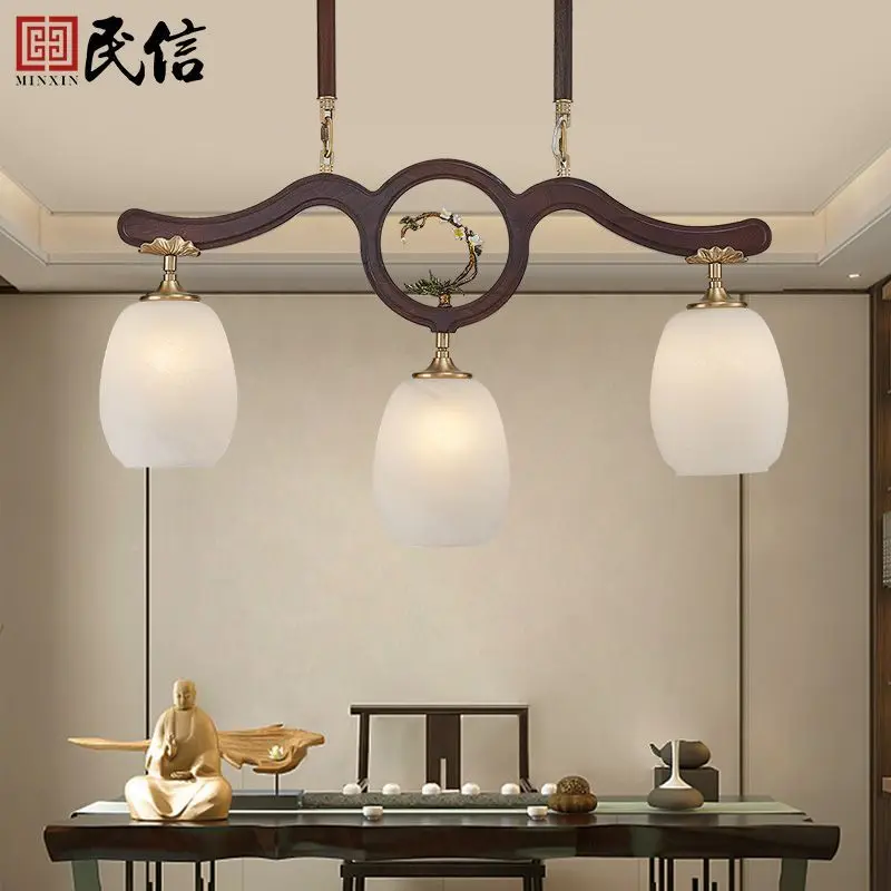 New Chinese style antique solid wood enamel art chandelier Three Head Restaurant Bar Desk Lamp