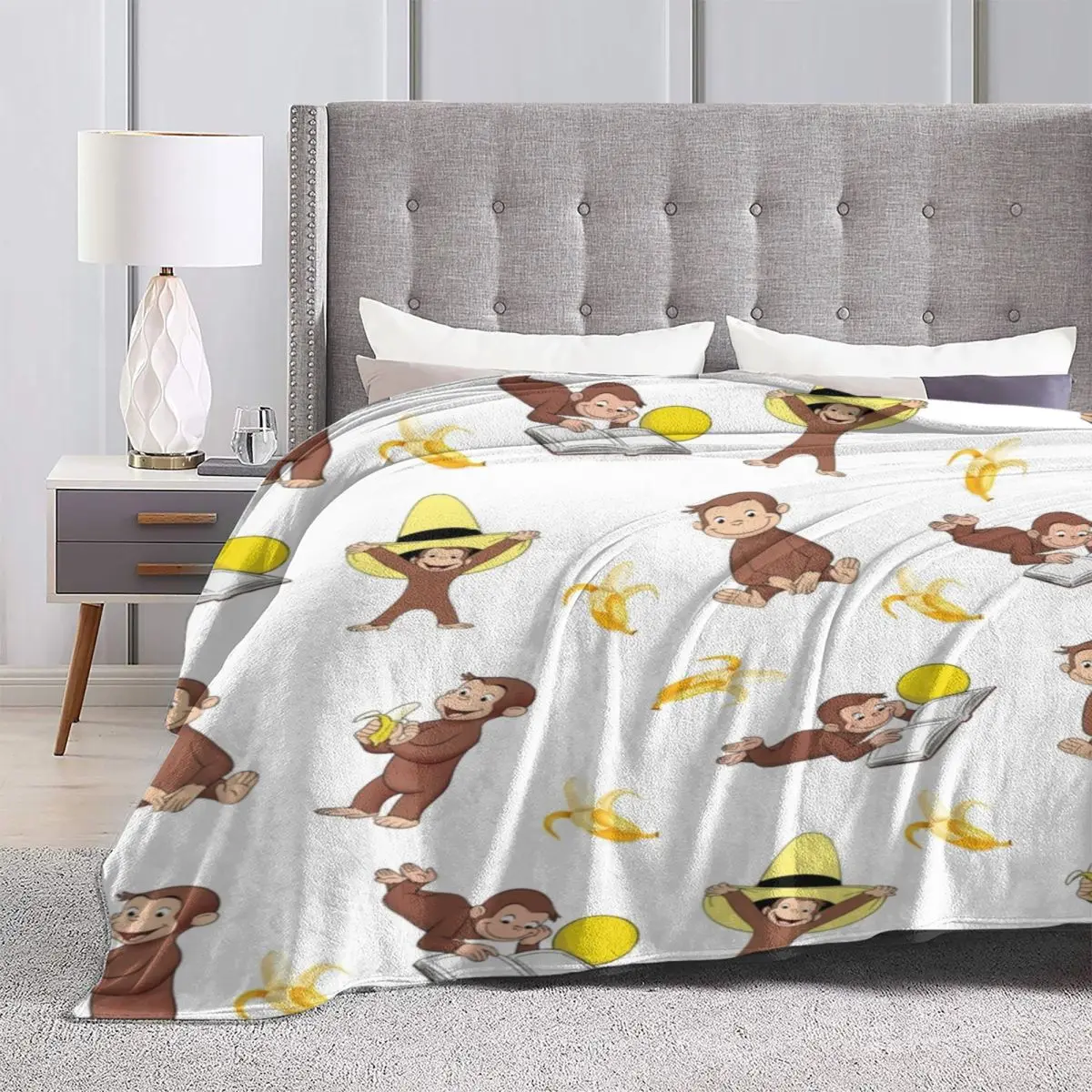 George The Curious Monkey Blanket Banana Cartoon Travel Flannel Throw Blanket Soft Durable Couch Bed Custom Bedspread Gift