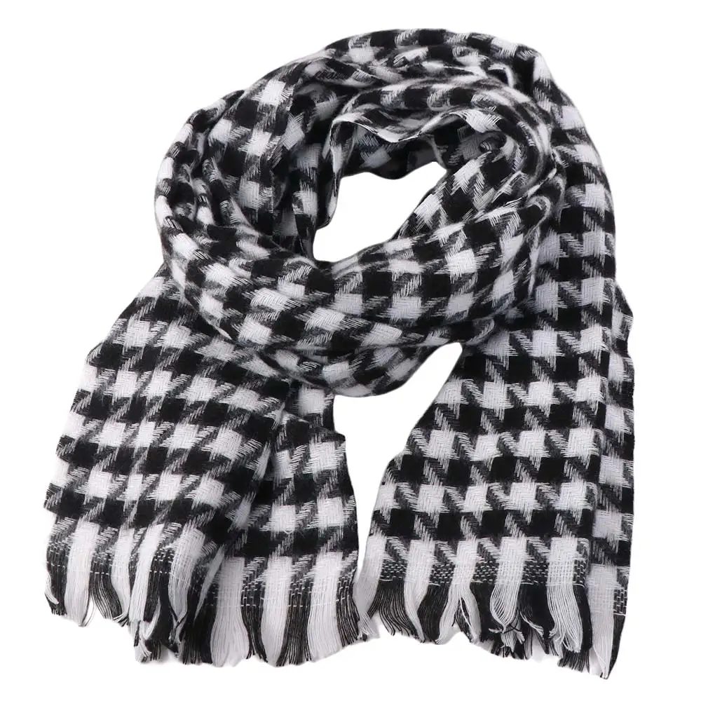 

Trendy Korean Style Knitted Houndstooth Scarf Plaid Windproof Y2K Checkered Scarf Warm Long Winter Cashmere Shawl Women/Men