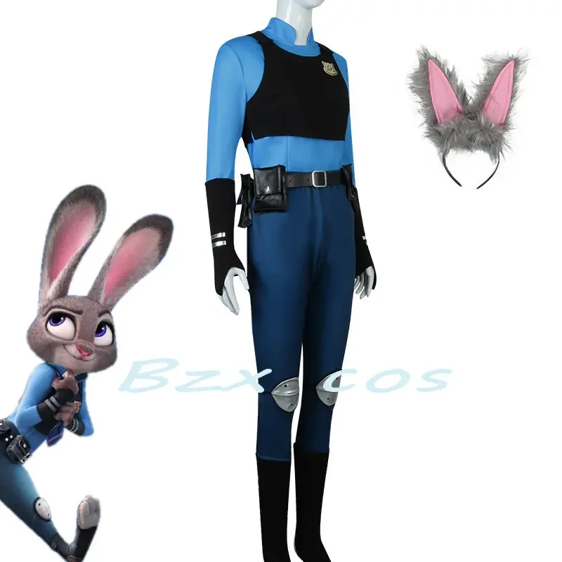 Anime Hopps Cosplay Judy Cospaly Costume donna uniforme della polizia Top gilet pantaloni Bunny Tail Halloween Set