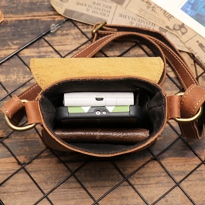 Retro Flip Schwarz Kleine Schulter Tasche für Männer Echtes Leder Sling Umhängetaschen Minderheit Design Mann Einfache Handy Tasche – Detail 14