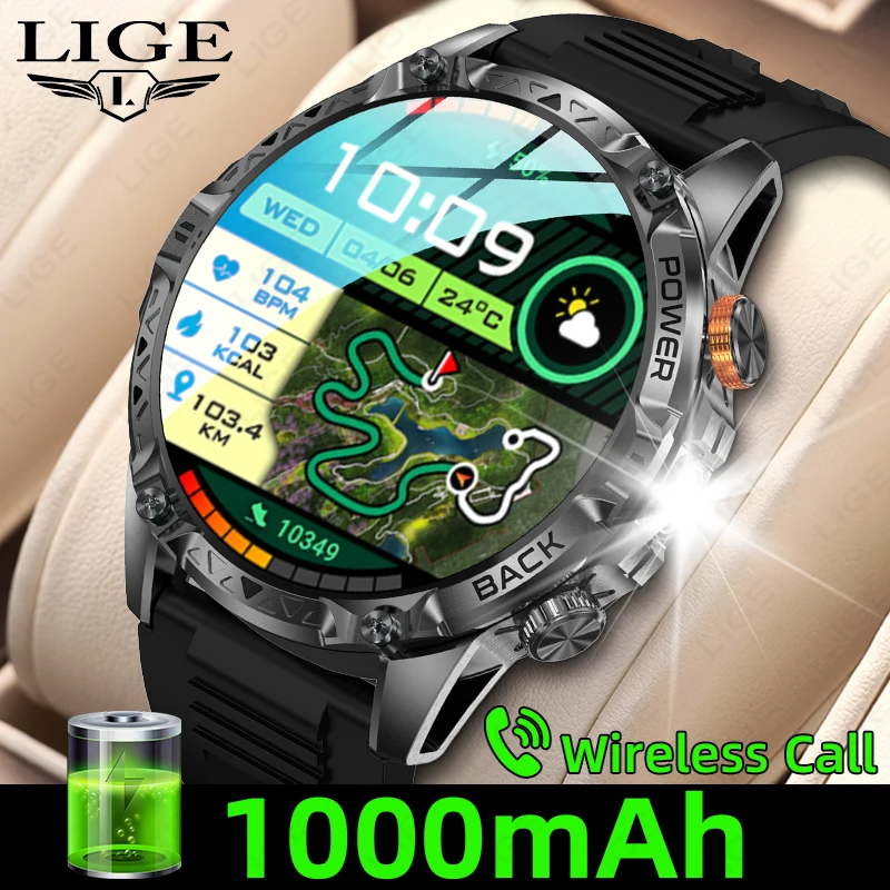 

2026 New Fitness Tracker Smart Watch Waterproof Flashlight Sports Bluetooth Call Military Grade 1000mah Battery Smartwatch Men